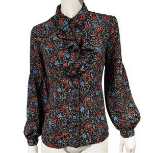 Free People Floral Collared Ruffle-neck Blouse